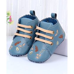 Cute Walk by Babyhug Slip On Booties With Leaf Embroidery - Blue