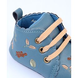 Cute Walk by Babyhug Slip On Booties With Leaf Embroidery - Blue