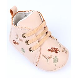 Cute Walk by Babyhug Slip On Booties With Leaf Embroidery - Blue