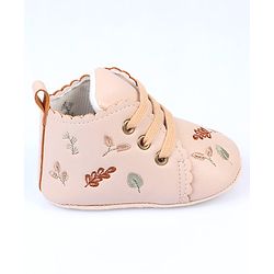 Cute Walk by Babyhug Slip On Booties With Leaf Embroidery - Blue