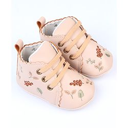 Cute Walk by Babyhug Slip On Booties With Leaf Embroidery - Blue