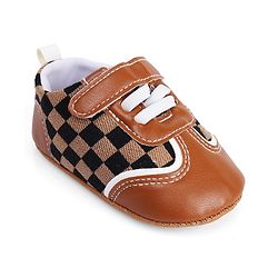 Cute Walk by Babyhug Booties With Velcro Closure & Checks Print - Brown
