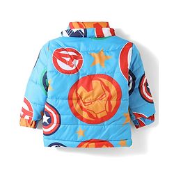 Babyhug Marvel Woven Winter Jacket with Full Sleeves and Hero In Training Print - Blue for 3-6 Months