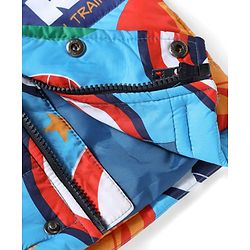 Babyhug Marvel Woven Winter Jacket with Full Sleeves and Hero In Training Print - Blue for 3-6 Months