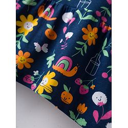 Babyhug 100% Cotton Knit Full Sleeves Top With Floral Print & Frill Detailing - Navy Blue