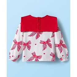 Babyhug 100% Cotton Knit Full Sleeves Top with Collar & Bow Print - Red & White