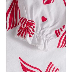 Babyhug 100% Cotton Knit Full Sleeves Top with Collar & Bow Print - Red & White