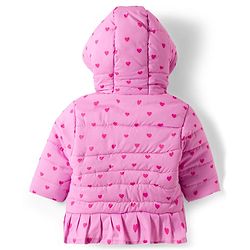 Babyhug Disney Woven Full Sleeves Hooded Winter Jacket With Minnie & Friends Graphics & Ear Bow Applique - Pink