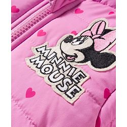 Babyhug Disney Woven Full Sleeves Hooded Winter Jacket With Minnie & Friends Graphics & Ear Bow Applique - Pink