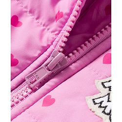 Babyhug Disney Woven Full Sleeves Hooded Winter Jacket With Minnie & Friends Graphics & Ear Bow Applique - Pink