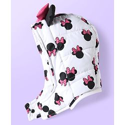 Babyhug Disney Woven Full Sleeves Hooded Winter Jacket With Minnie Mouse Print & Ear Bow Applique - White