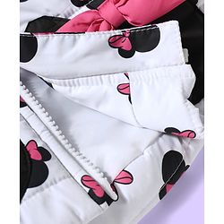 Babyhug Disney Woven Full Sleeves Hooded Winter Jacket With Minnie Mouse Print & Ear Bow Applique - White