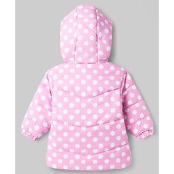 Babyhug Disney Woven Full Sleeves Hooded Padded Winter Jacket With Minnie Mouse Graphics With Ear & Bow Applique - Pink