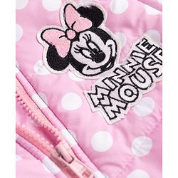 Babyhug Disney Woven Full Sleeves Hooded Padded Winter Jacket With Minnie Mouse Graphics With Ear & Bow Applique - Pink
