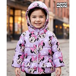 Babyhug Disney Woven Full Sleeves Hooded Winter Jacket With Minnie Mouse Print - Pink