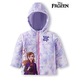 Babyhug Disney Woven Hooded Padded Winter Jacket With Full Sleeves and Elsa & Anna Graphic- Lavender