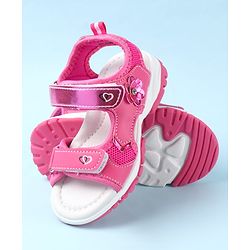 Cute Walk by Babyhug Velcro Closure Sandals With Floral Applique - Fuchsia