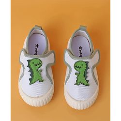 Cute Walk by Babyhug Casual Shoes with Velcro Closure And  Dino Applique - White