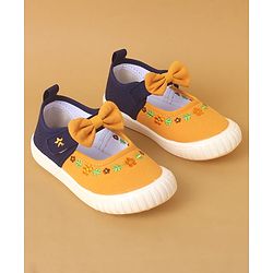 Cute Walk by Babyhug Velcro Closure Shoes With Floral Applique - Yellow