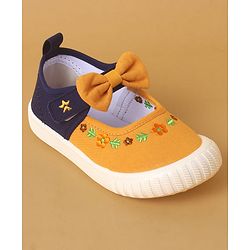 Cute Walk by Babyhug Velcro Closure Shoes With Floral Applique - Yellow