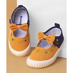 Cute Walk by Babyhug Velcro Closure Shoes With Floral Applique - Yellow