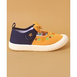 Cute Walk by Babyhug Velcro Closure Shoes With Floral Applique - Yellow