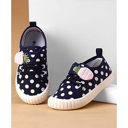 Cute Walk by Babyhug Velcro Closure Casual Shoes With Polka Dot Print - Navy Blue