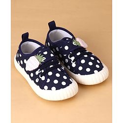 Cute Walk by Babyhug Velcro Closure Casual Shoes With Polka Dot Print - Navy Blue