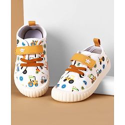 Cute Walk by Babyhug Casual Shoes with Velcro Closure And  Vehicle Print - White