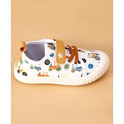 Cute Walk by Babyhug Casual Shoes with Velcro Closure And  Vehicle Print - White