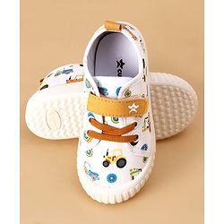 Cute Walk by Babyhug Casual Shoes with Velcro Closure And  Vehicle Print - White