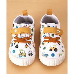 Cute Walk by Babyhug Casual Shoes with Velcro Closure And  Vehicle Print - White