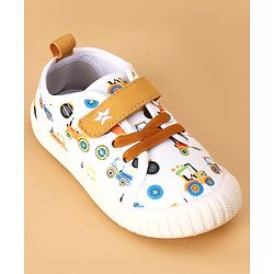 Cute Walk by Babyhug Casual Shoes with Velcro Closure And  Vehicle Print - White