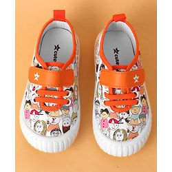 Cute Walk by Babyhug Casual Shoes With Velcro Closure & Face Print - Orange