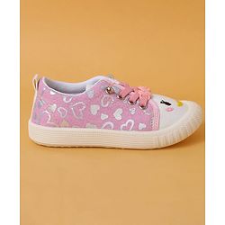 Cute Walk by Babyhug Casual Shoes with Lace Closure And Heart Print - Pink