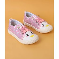 Cute Walk by Babyhug Casual Shoes with Lace Closure And Heart Print - Pink