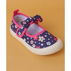 Cute Walk by Babyhug Casual Shoes with Velcro Closure And  Floral Print & Bow Applique - Navy Blue