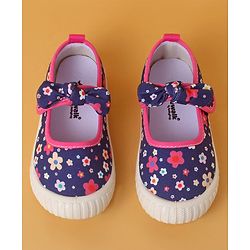 Cute Walk by Babyhug Casual Shoes with Velcro Closure And  Floral Print & Bow Applique - Navy Blue