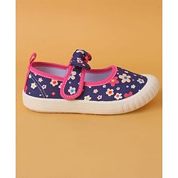 Cute Walk by Babyhug Casual Shoes with Velcro Closure And  Floral Print & Bow Applique - Navy Blue