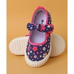 Cute Walk by Babyhug Casual Shoes with Velcro Closure And  Floral Print & Bow Applique - Navy Blue