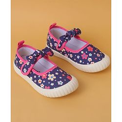 Cute Walk by Babyhug Casual Shoes with Velcro Closure And  Floral Print & Bow Applique - Navy Blue