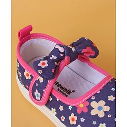 Cute Walk by Babyhug Casual Shoes with Velcro Closure And  Floral Print & Bow Applique - Navy Blue