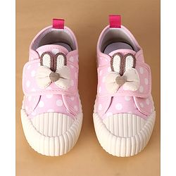 Cute Walk by Babyhug Canvas Velcro Closure Polka Dots Printed & Bow Applique Casual Shoes - Pink