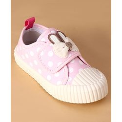 Cute Walk by Babyhug Canvas Velcro Closure Polka Dots Printed & Bow Applique Casual Shoes - Pink