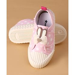 Cute Walk by Babyhug Canvas Velcro Closure Polka Dots Printed & Bow Applique Casual Shoes - Pink