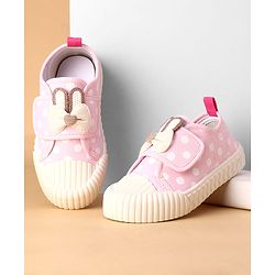 Cute Walk by Babyhug Canvas Velcro Closure Polka Dots Printed & Bow Applique Casual Shoes - Pink
