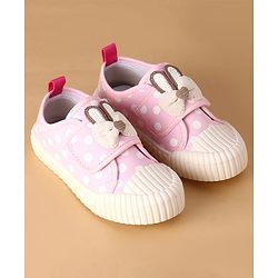 Cute Walk by Babyhug Canvas Velcro Closure Polka Dots Printed & Bow Applique Casual Shoes - Pink