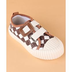 Cute Walk by Babyhug Canvas Velcro Closure Casual Shoes With Checks Design - Brown