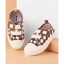 Cute Walk by Babyhug Canvas Velcro Closure Casual Shoes With Checks Design - Brown