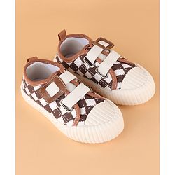 Cute Walk by Babyhug Canvas Velcro Closure Casual Shoes With Checks Design - Brown